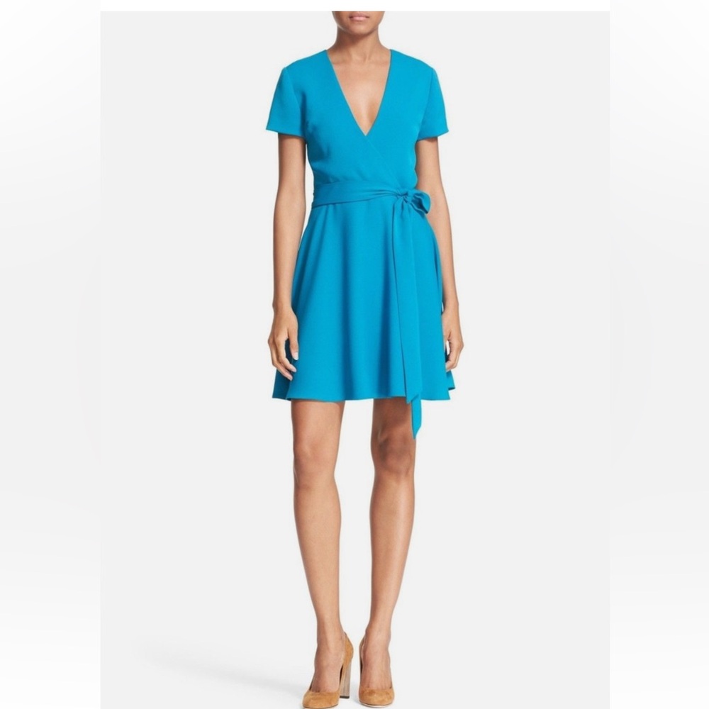 Alice + Olivia Adrianna Short Sleeve Faux Wrap Dress in Dark Turquoise size 10